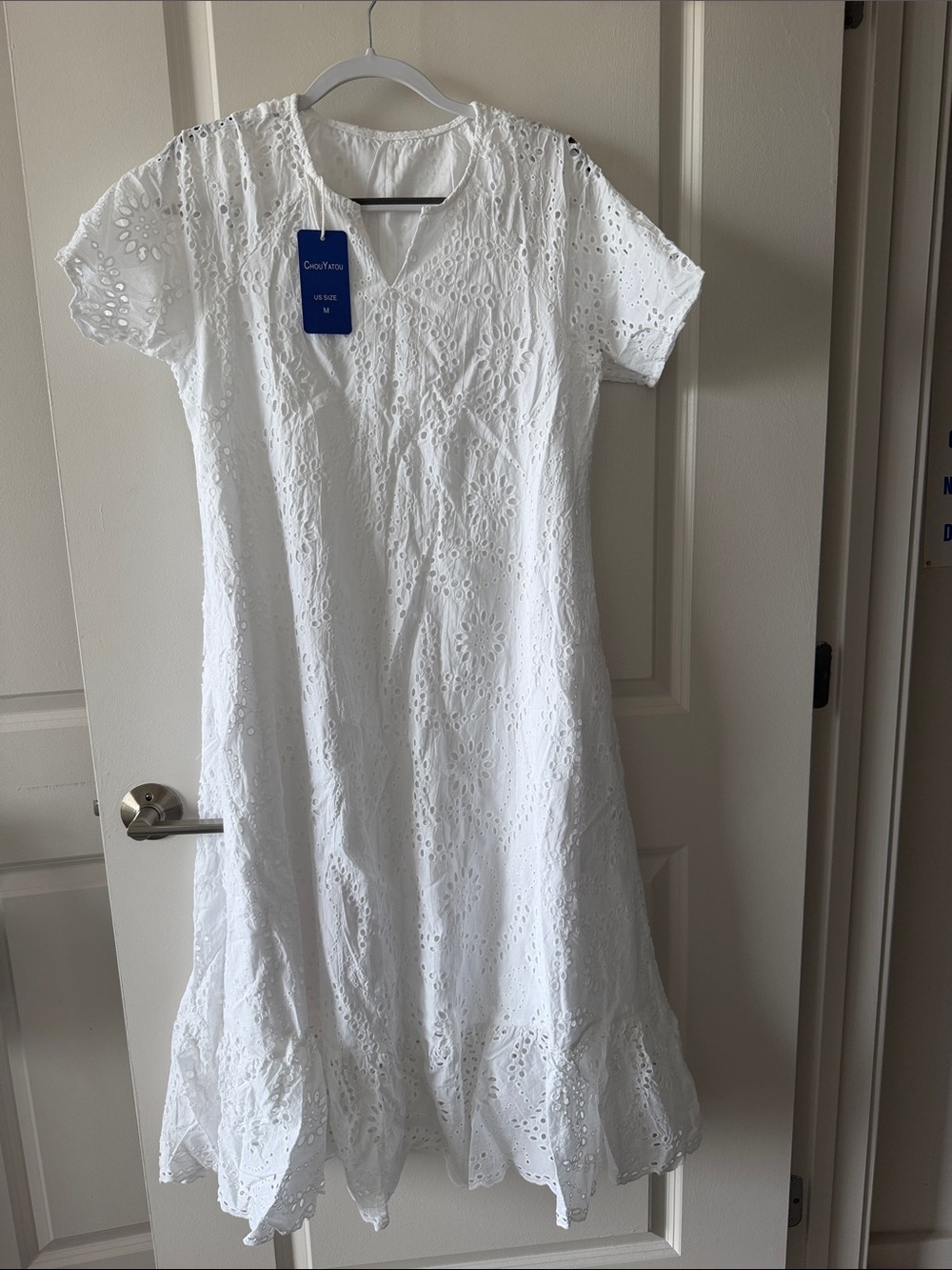 Chouyatou White Eyelet Maxi Dress